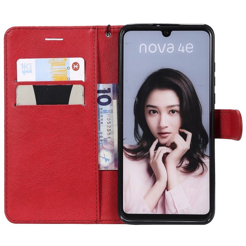 Leren Hoesje Huawei P30 Lite Rood Zwart Leereffect Met String