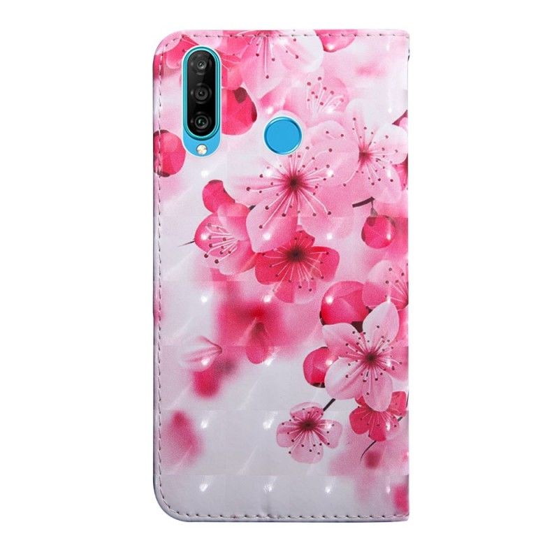 Leren Hoesje Huawei P30 Lite Roze Bloemen