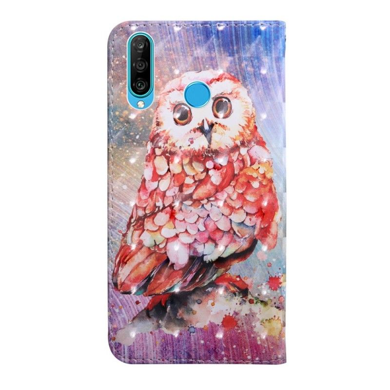 Leren Hoesje Huawei P30 Lite Telefoonhoesje Uil De Schilder