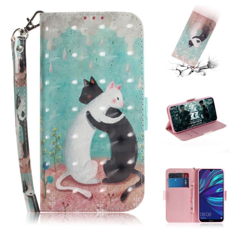 Leren Hoesje voor Huawei P30 Lite Kattenvriendjes Met String