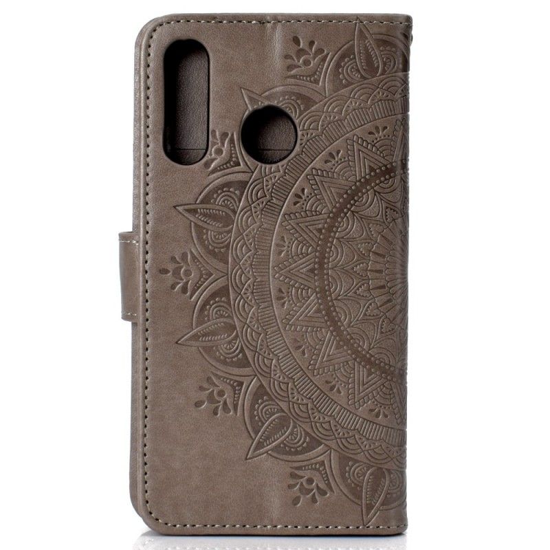 Leren Hoesje voor Huawei P30 Lite Magenta Grijs Zon Mandala