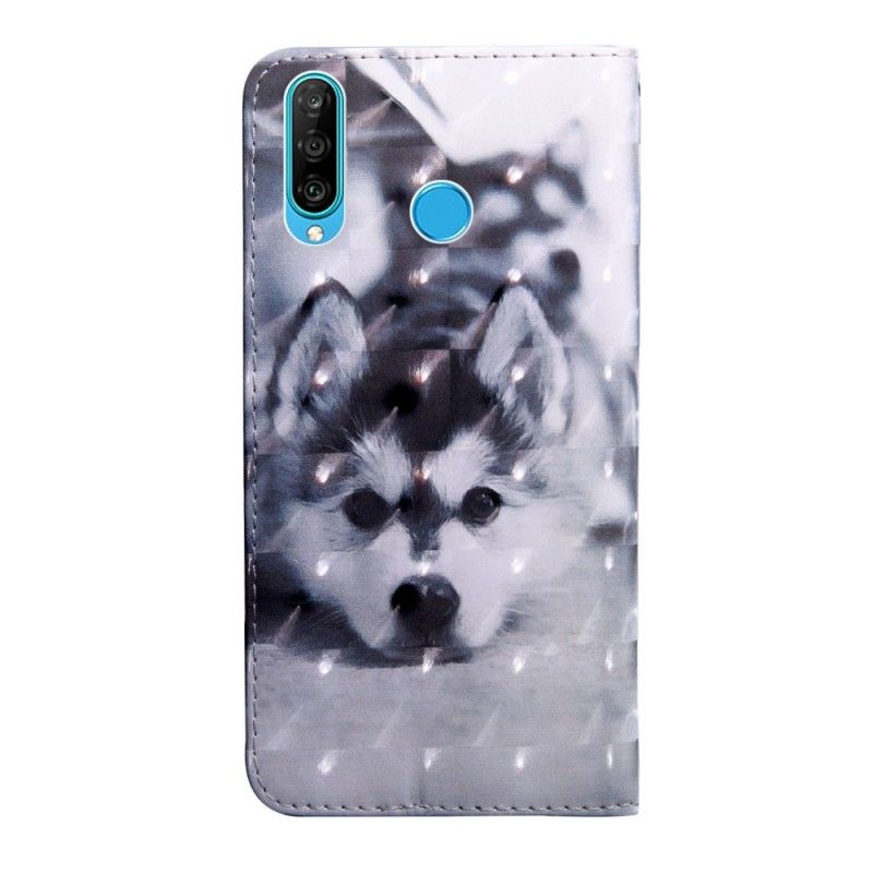 Leren Hoesje voor Huawei P30 Lite Zwart-Witte Hond