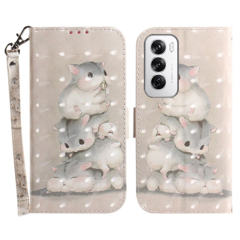 Leren Hoesje Oppo Reno 12 5g Hamsters Met Riem