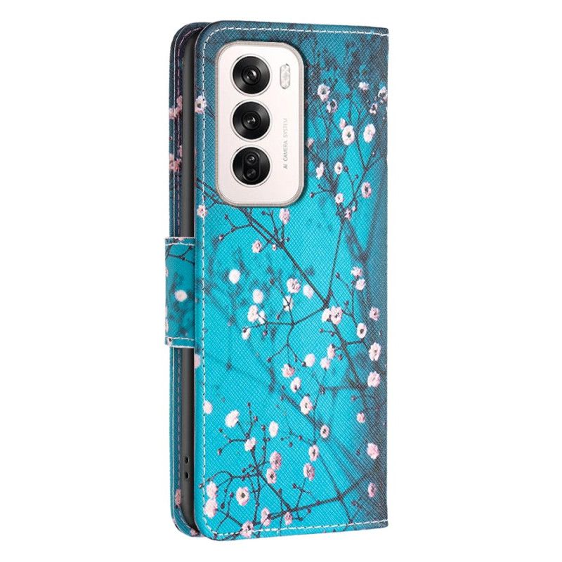 Leren Hoesje Oppo Reno 12 5g Pruimenbloesems Bescherming Hoesje