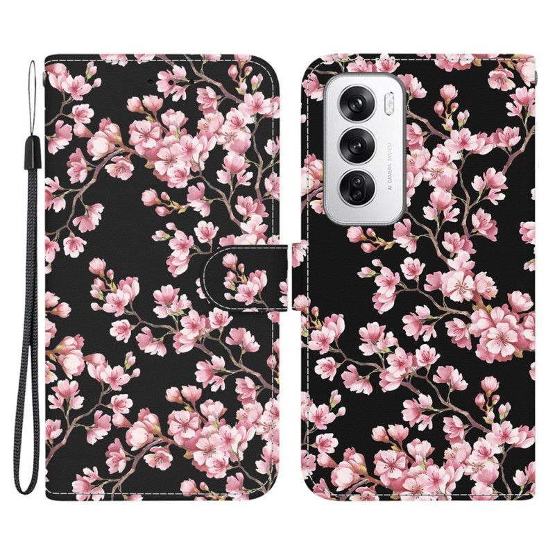 Leren Hoesje Oppo Reno 12 5g Pruimenbloesems Met Riempje