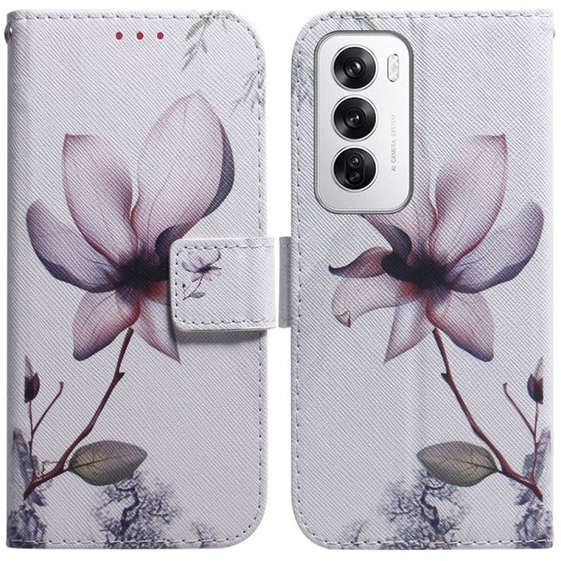 Leren Hoesje Oppo Reno 12 5g Roze Bloem Bescherming Hoesje