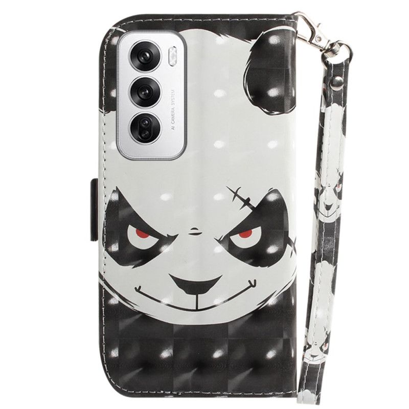 Leren Hoesje Voor Oppo Reno 12 5g Boze Panda Met Riem