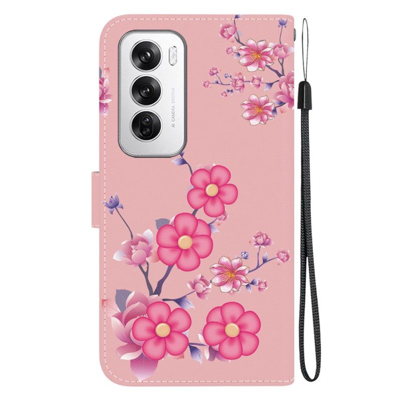 Leren Hoesje Voor Oppo Reno 12 5g Sakura Met Riem