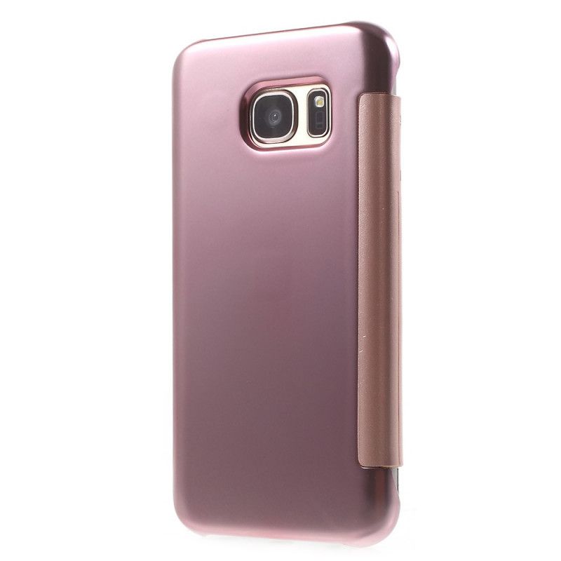 Doorkijkafdekking Samsung Galaxy S7 Roségoud Lichtblauw Spiegel En Leereffect