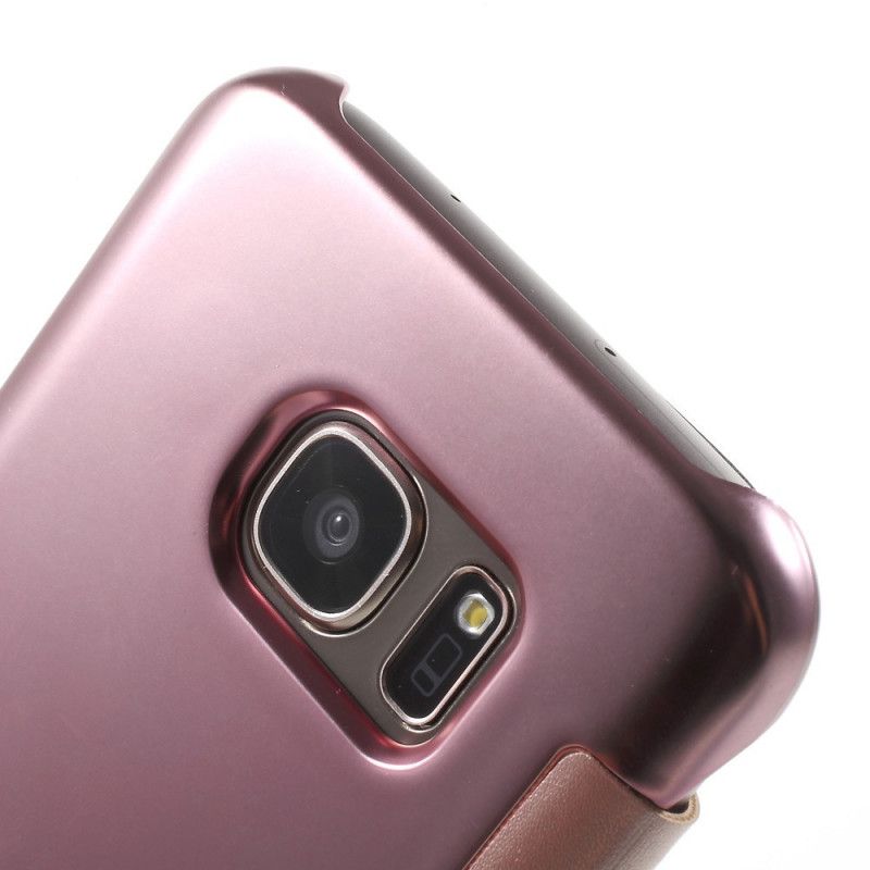 Doorkijkafdekking Samsung Galaxy S7 Roségoud Lichtblauw Spiegel En Leereffect