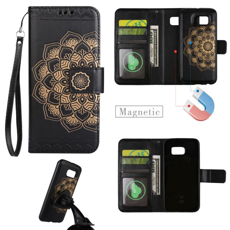 Flip Case Leren Samsung Galaxy S7 Roségoud Afneembare Schelpmandala