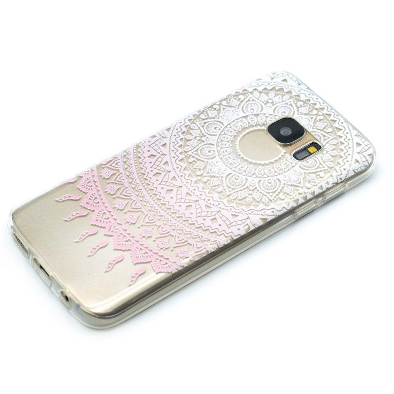 Hoesje Samsung Galaxy S7 Lichtblauw Roze Transparante Kleurrijke Mandala