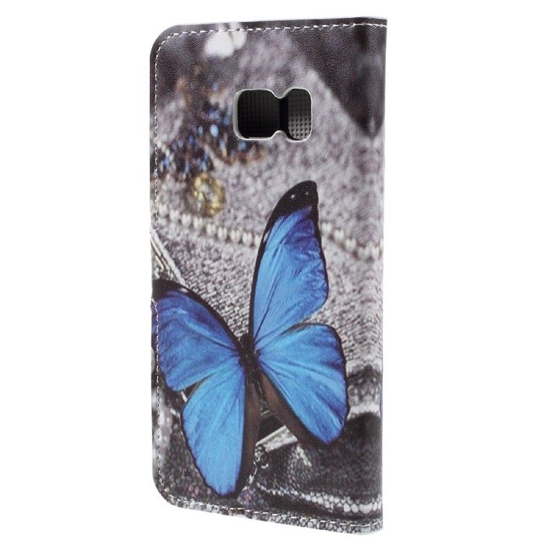 Leren Hoesje Samsung Galaxy S7 Blauwe Vlinder