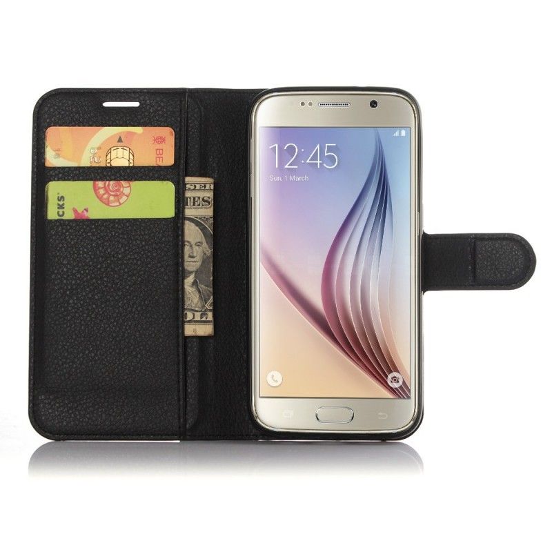 Leren Hoesje voor Samsung Galaxy S7 Wit Zwart Klassiek