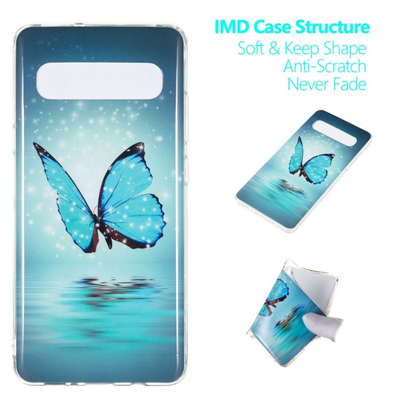 Case Hoesje Samsung Galaxy S10 5G Telefoonhoesje Fluorescerende Blauwe Vlinder