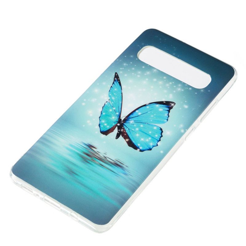 Case Hoesje Samsung Galaxy S10 5G Telefoonhoesje Fluorescerende Blauwe Vlinder