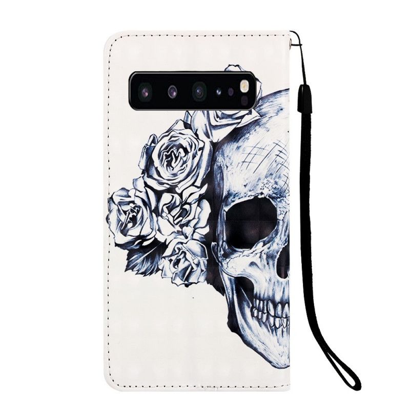 Cover Folio-hoesje Samsung Galaxy S10 5G Donkerblauw Wit Telefoonhoesje Gebloemde Schedel