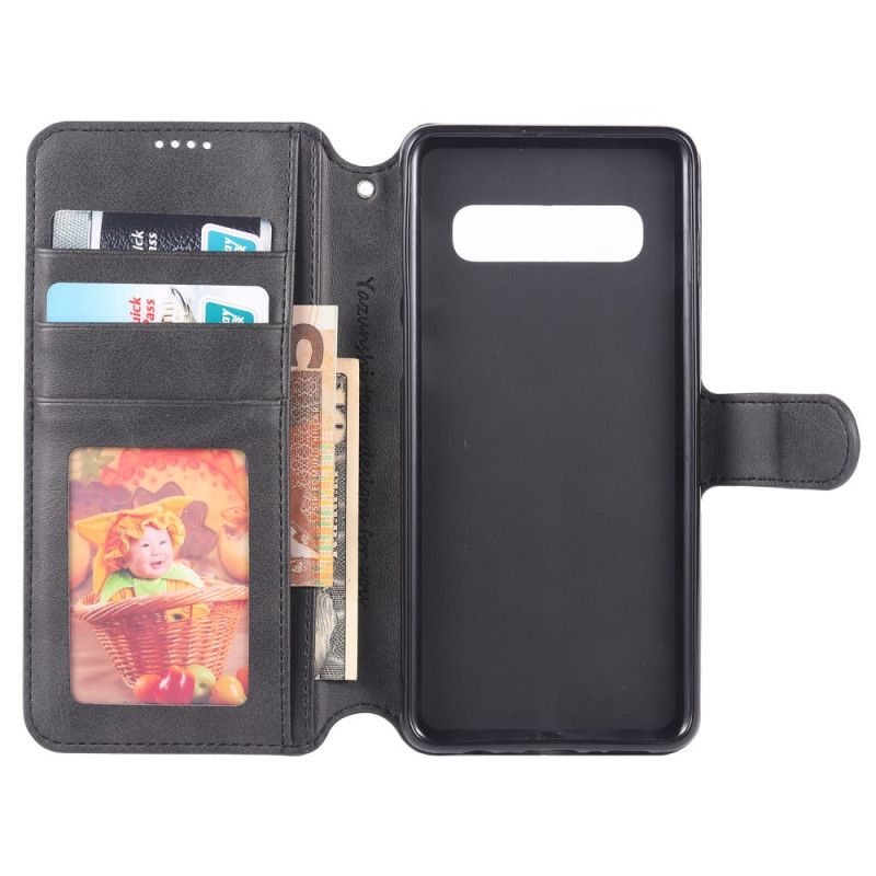 Flip Case Leren Samsung Galaxy S10 5G Grijs Zwart Retro Azns