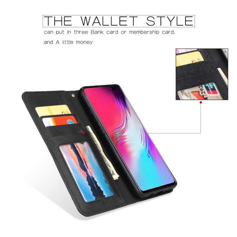 Flip Case Leren Samsung Galaxy S10 5G Wit Zwart Afneembare Schaal Met Leereffect