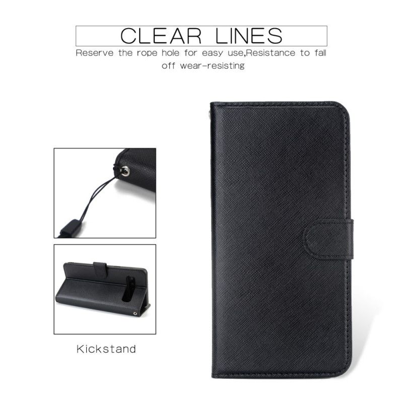 Flip Case Leren Samsung Galaxy S10 5G Wit Zwart Afneembare Schaal Met Leereffect