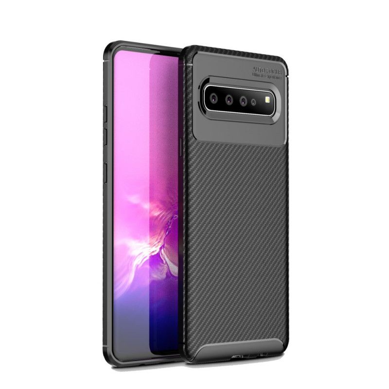 Hoesje Samsung Galaxy S10 5G Donkerblauw Zwart Flexibele Koolstofvezeltextuur