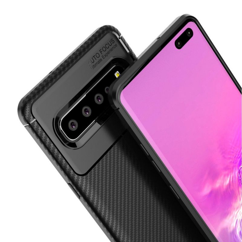 Hoesje Samsung Galaxy S10 5G Donkerblauw Zwart Flexibele Koolstofvezeltextuur