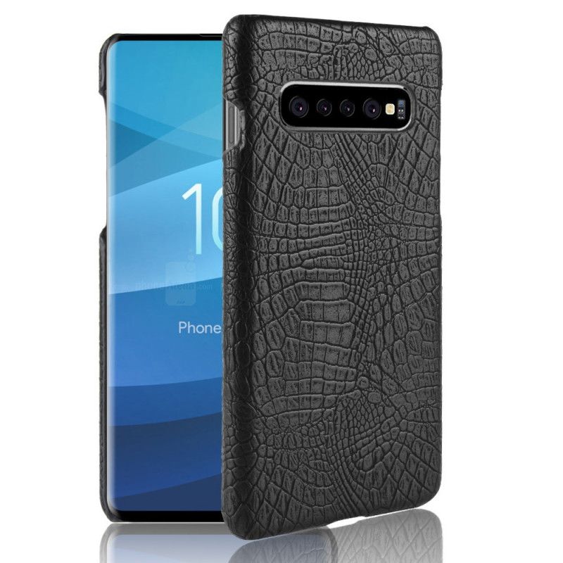 Hoesje Samsung Galaxy S10 5G Lichtblauw Zwart Krokodillenhuideffect