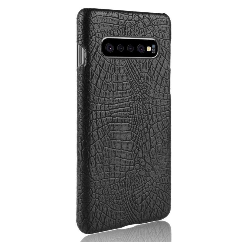 Hoesje Samsung Galaxy S10 5G Lichtblauw Zwart Krokodillenhuideffect