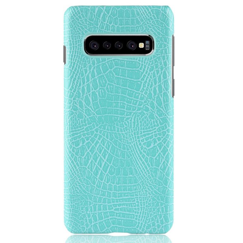 Hoesje Samsung Galaxy S10 5G Lichtblauw Zwart Krokodillenhuideffect