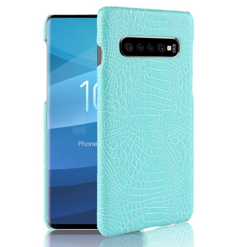 Hoesje Samsung Galaxy S10 5G Lichtblauw Zwart Krokodillenhuideffect