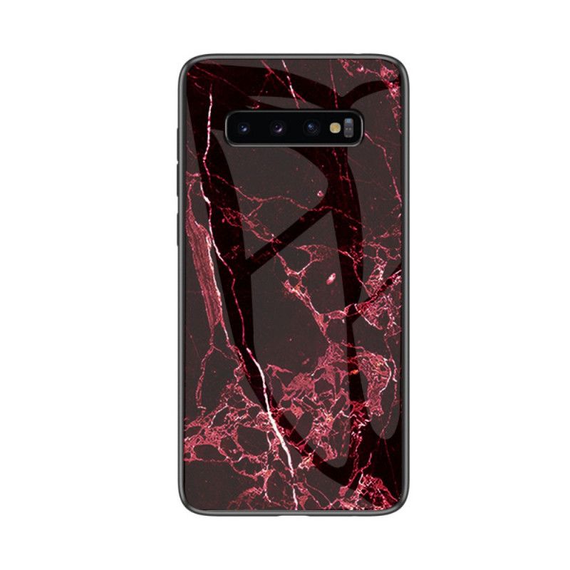 Hoesje Samsung Galaxy S10 5G Wit Zwart Gehard Marmer Glas