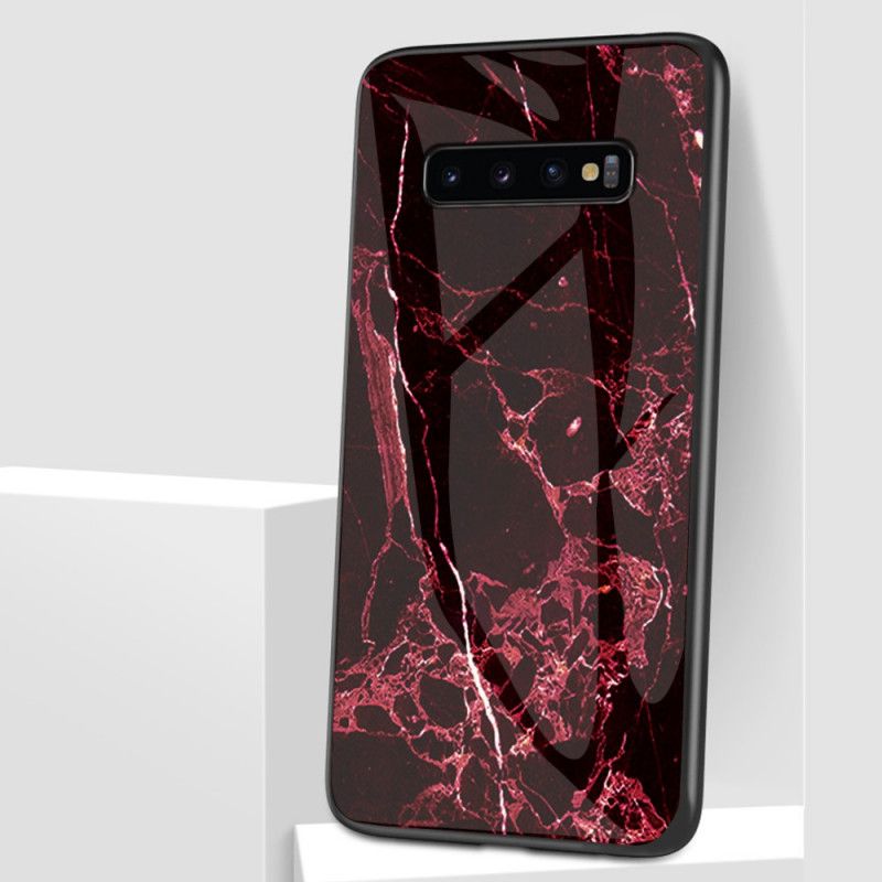 Hoesje Samsung Galaxy S10 5G Wit Zwart Gehard Marmer Glas