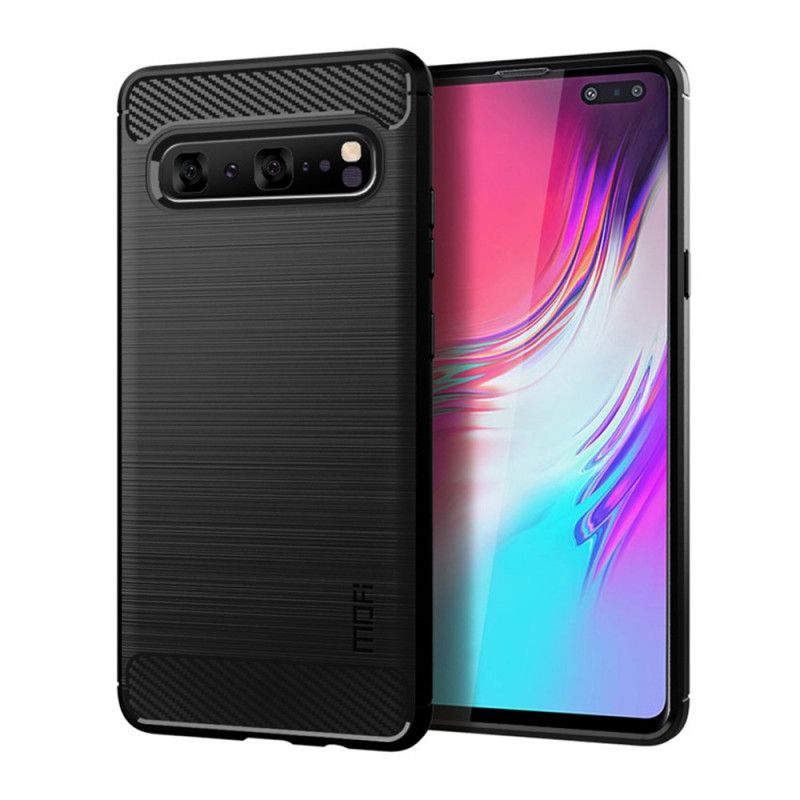 Hoesje voor Samsung Galaxy S10 5G Grijs Zwart Mofi Geborstelde Koolstofvezel