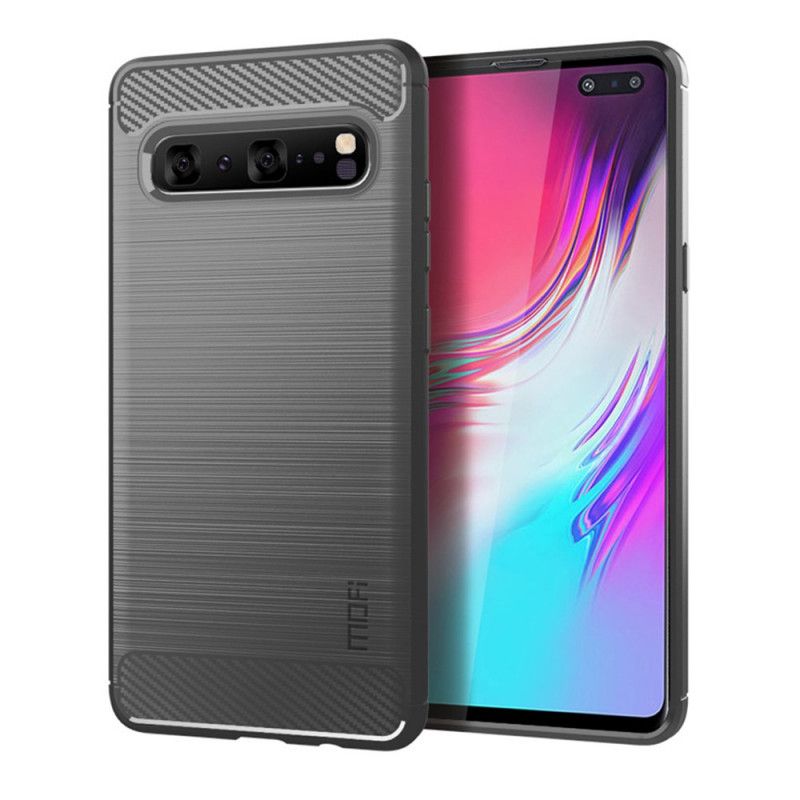 Hoesje voor Samsung Galaxy S10 5G Grijs Zwart Mofi Geborstelde Koolstofvezel