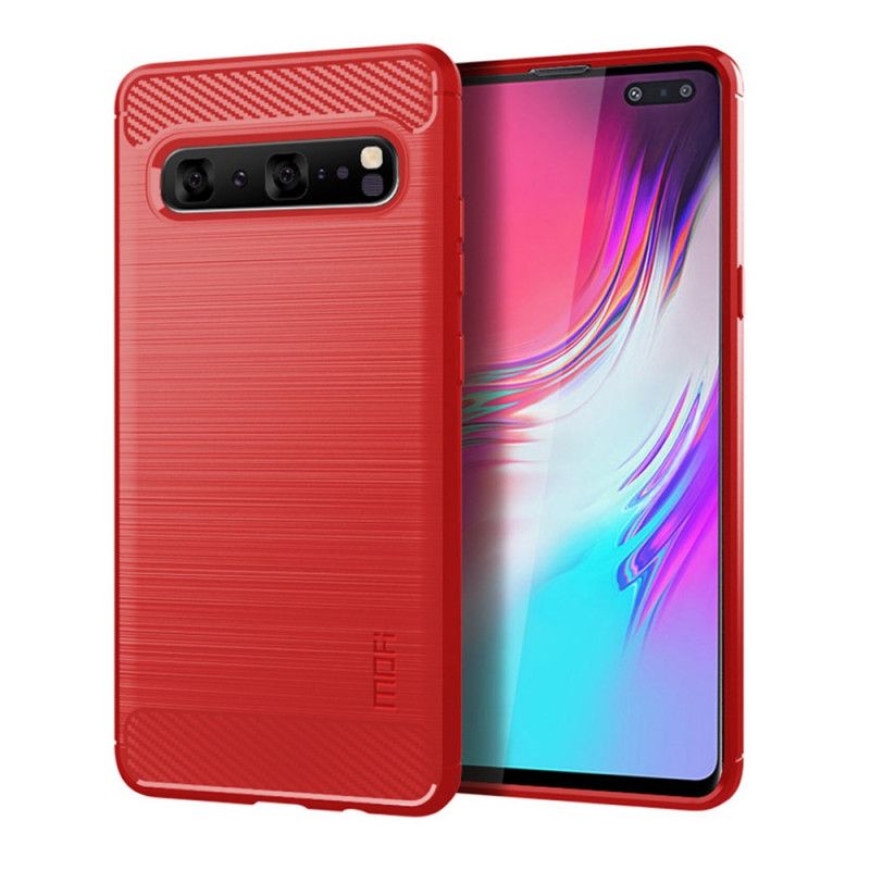 Hoesje voor Samsung Galaxy S10 5G Grijs Zwart Mofi Geborstelde Koolstofvezel