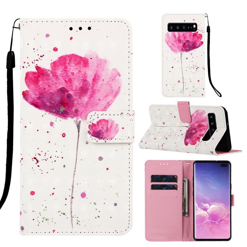 Leren Hoesje voor Samsung Galaxy S10 5G Aquarel Klaproos