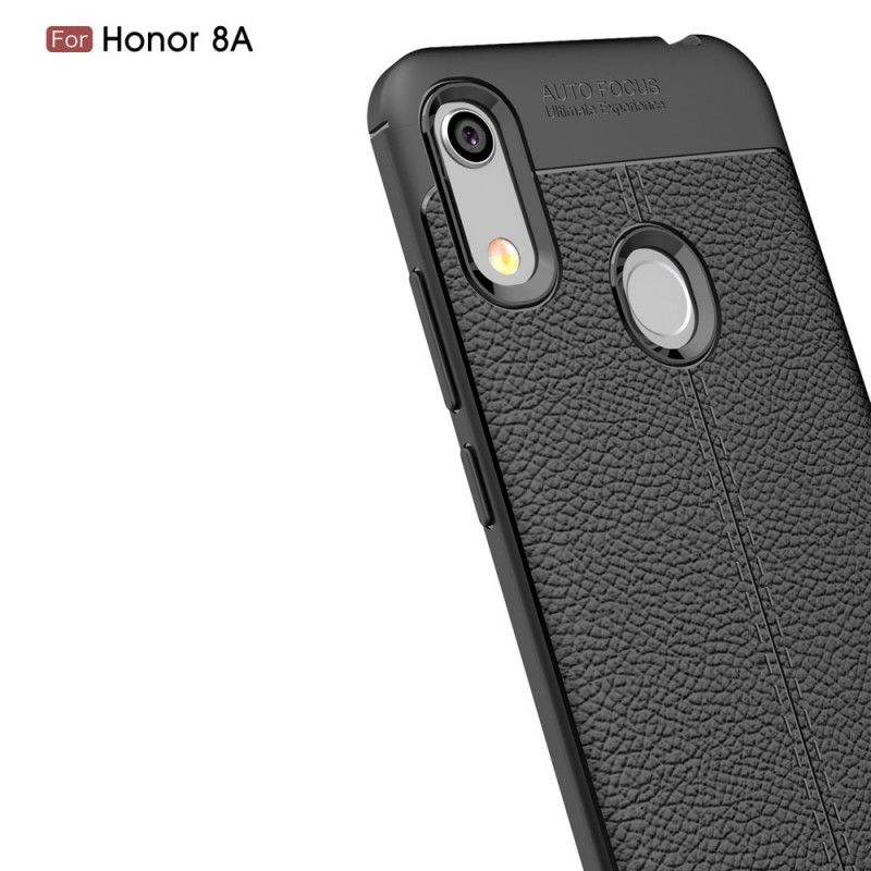 Hoesje Honor 8A Grijs Zwart Dubbellijns Lychee Leereffect