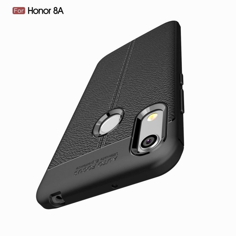 Hoesje Honor 8A Grijs Zwart Dubbellijns Lychee Leereffect