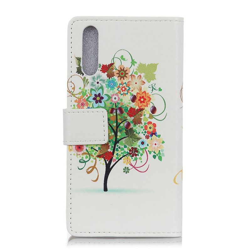 Flip Case Leren Xiaomi Mi A3 Groen Oranje Bloeiende Boom