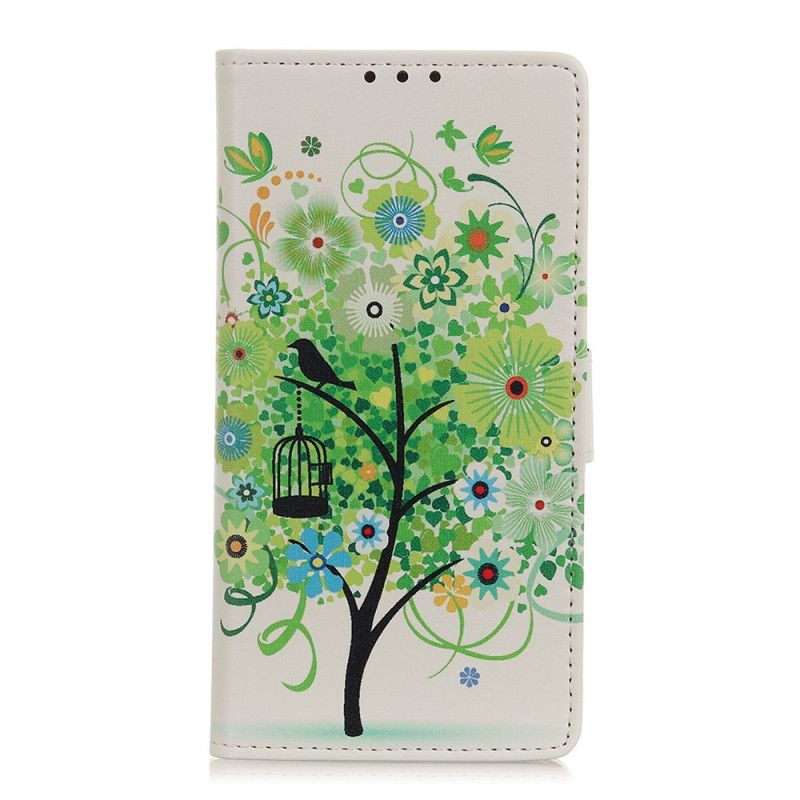 Flip Case Leren Xiaomi Mi A3 Groen Oranje Bloeiende Boom