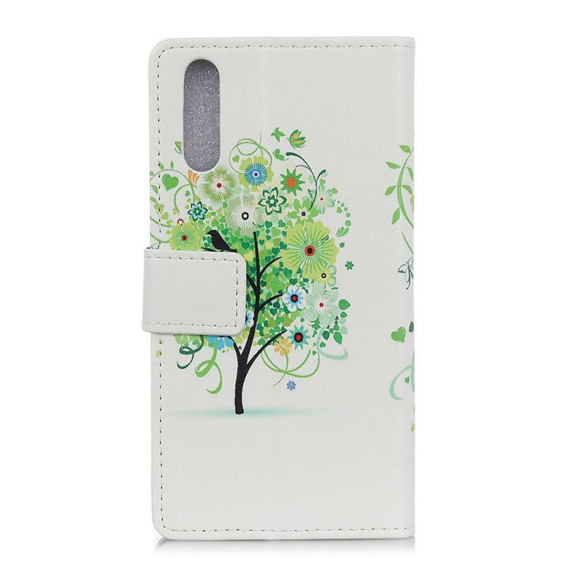 Flip Case Leren Xiaomi Mi A3 Groen Oranje Bloeiende Boom