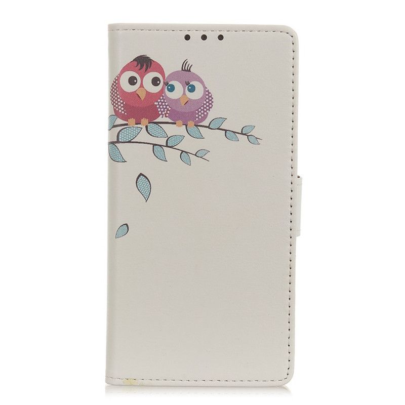 Leren Hoesje voor Xiaomi Mi A3 Paar Uilen In De Boom