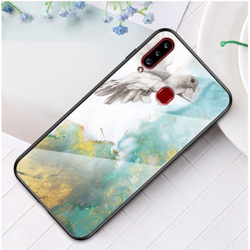 Cover Hoesje Samsung Galaxy A20s Wit Zwart Telefoonhoesje Gehard Marmerglas