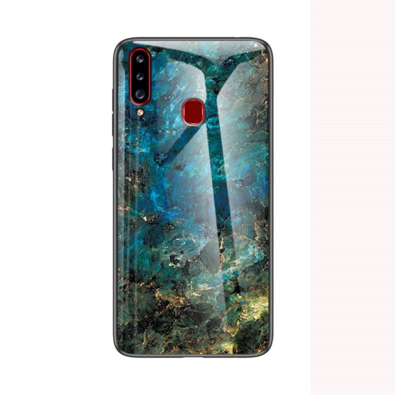 Cover Hoesje Samsung Galaxy A20s Wit Zwart Telefoonhoesje Gehard Marmerglas