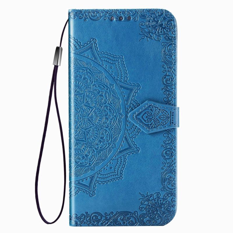 Flip Case Leren Samsung Galaxy A20s Grijs Zwart Mandala Van Middelbare Leeftijd