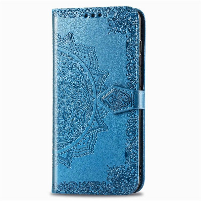 Flip Case Leren Samsung Galaxy A20s Grijs Zwart Mandala Van Middelbare Leeftijd