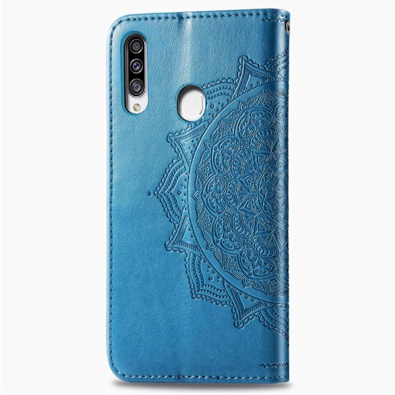 Flip Case Leren Samsung Galaxy A20s Grijs Zwart Mandala Van Middelbare Leeftijd