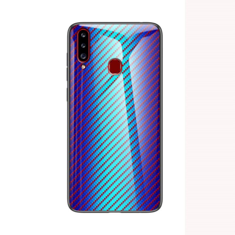 Hoesje Samsung Galaxy A20s Magenta Zwart Koolstofvezel Gehard Glas