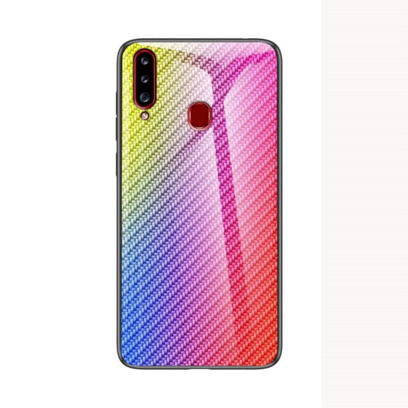 Hoesje Samsung Galaxy A20s Magenta Zwart Koolstofvezel Gehard Glas