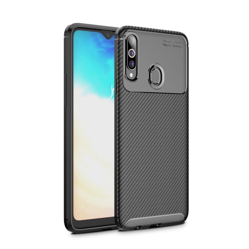 Hoesje voor Samsung Galaxy A20s Donkerblauw Zwart Flexibele Koolstofvezeltextuur